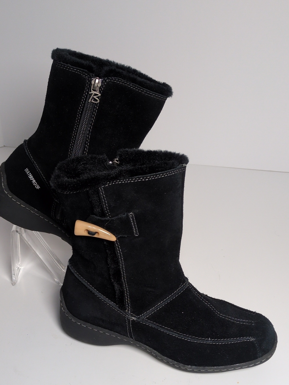 Brilliant Waterproof Black Suede Winter Boots Faux Fur Lining Women Size 8M W801